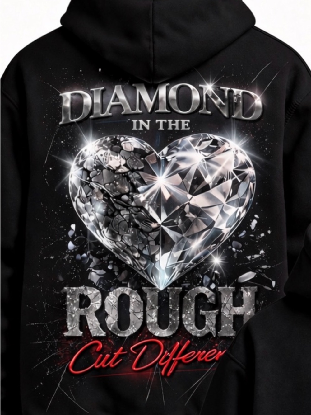Diamond In The Rough Heart Graphic Hoodie - Black